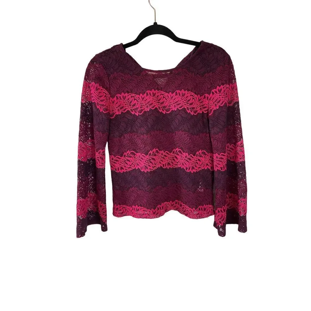 Banana Republic Womens Ombre Lace Bell Sleeve Top Size Petite XS Pink Blouse